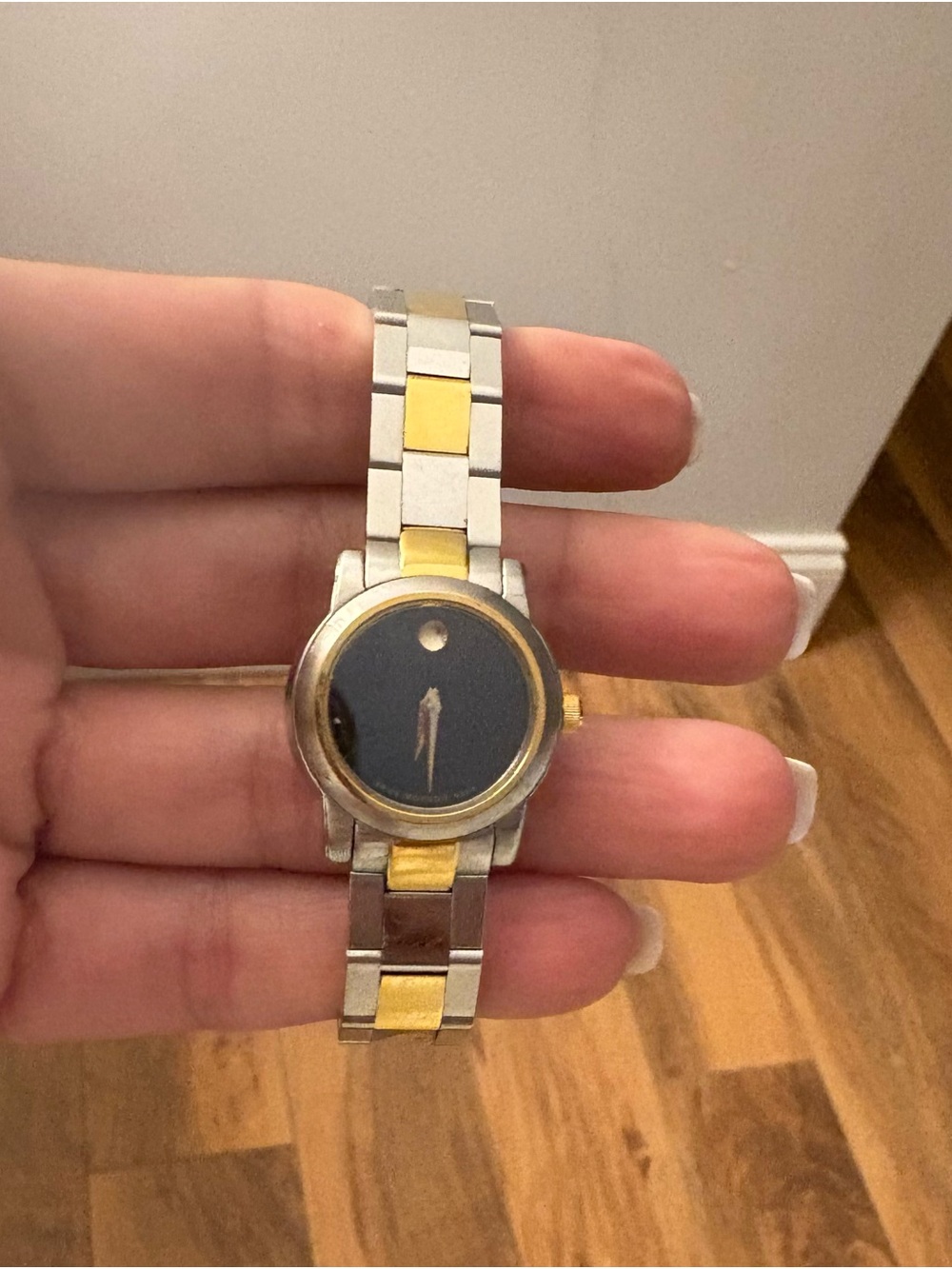 Movado Two-Tone Gold and Silver Bracelet Watch with Black Dial